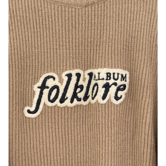 Taylor Swift Folklore Album Chenille Patch Crewneck Sweater Official Merch Beige - Picture 3 of 6